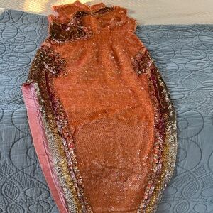 Orange Sequin Sleeveless Dress